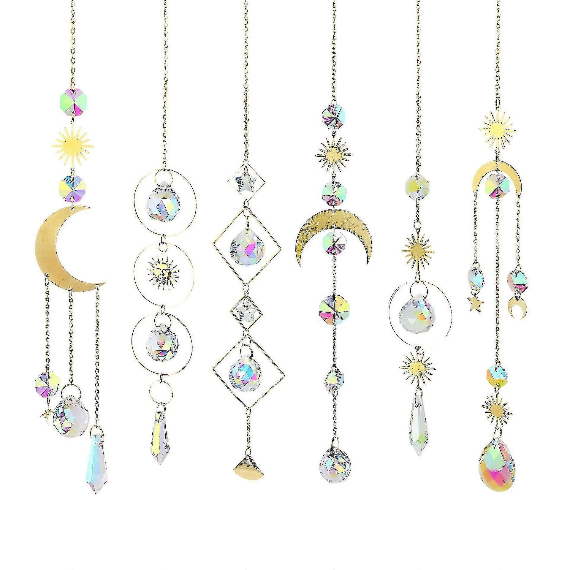 6pieces Crystals Suncatcher For Window Amethyst Meditation Hanging Ornament Rainbow Maker With Crystal Wall Hanging Crystal Car Hanging Ornament