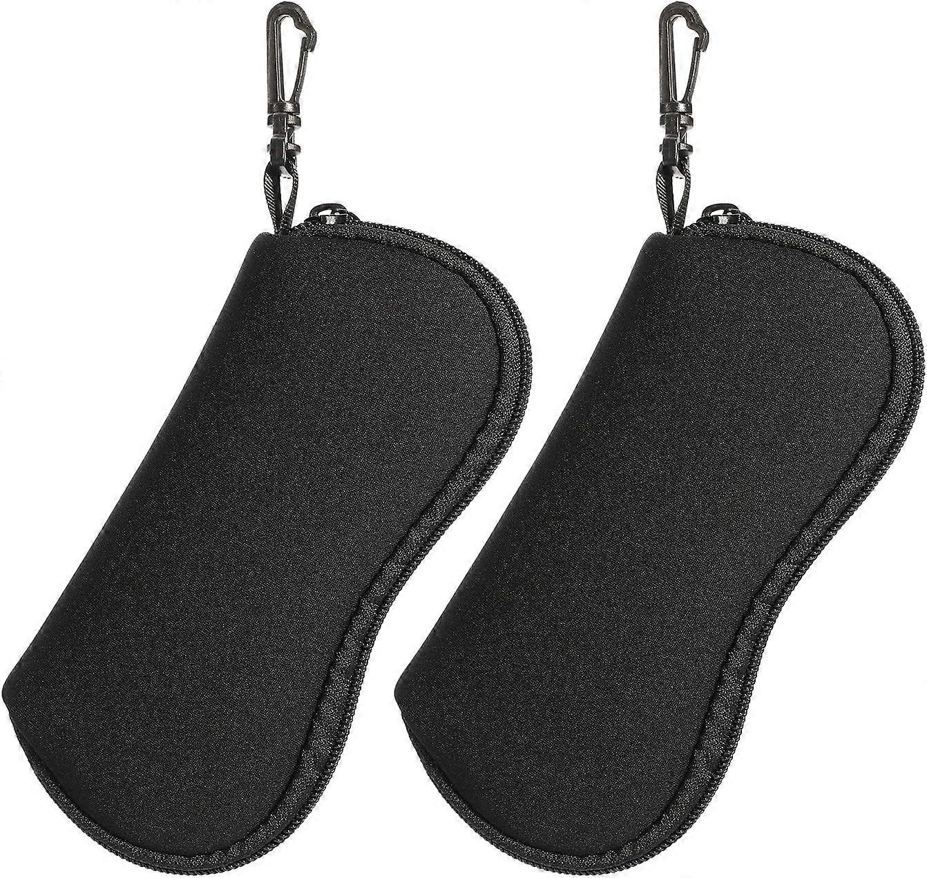 Soft Glasses Case 2 Pieces, Neoprene Soft Sunglasses Bag, Storage Case with Clip for Women Men Kids