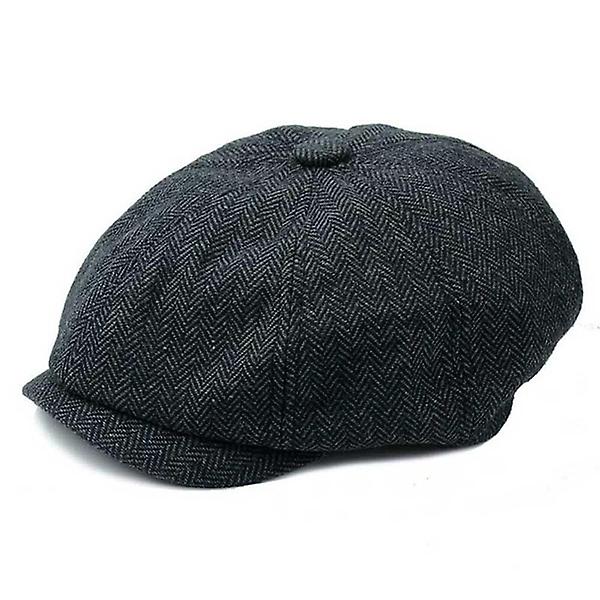 Flat Top Hat Herringbone Baker Hat Cotone Newsboy Cappello Beret Nero