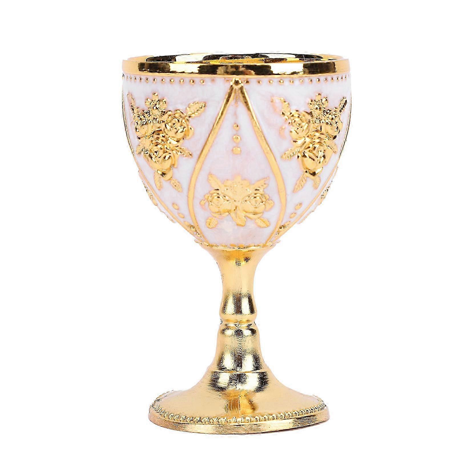 Alloy Wine Cup Goblet 30ml European Style High End Home Use Vintage Metal Rose Pattern All White