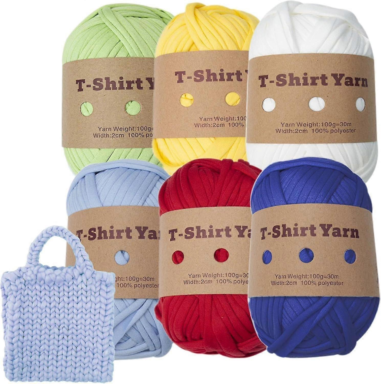 Soft Knitting and Crochet Yarn - 6 Assorted Colors - Washable and Slightly Elastic - Ideal for Carpets, Baskets, Sweaters