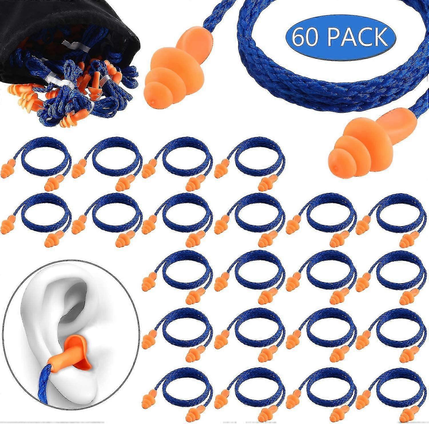 Corded Ear Plugs Silicone Noise Reducing Soft Hearing Protection Earplugs Reusable Rubber