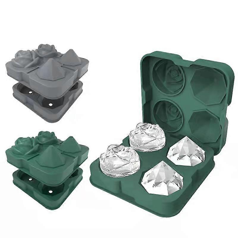 Ice Cube Tray, 2.5 Inch Ice Cube Silicone Molds, 2 Cavity Rose & 2 Diamond Ice Ball Maker