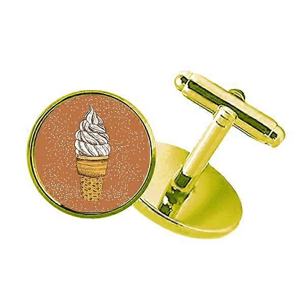 チョコレートエッグコーンアイススタッズビジネスメタルカフリンクスゴールデン