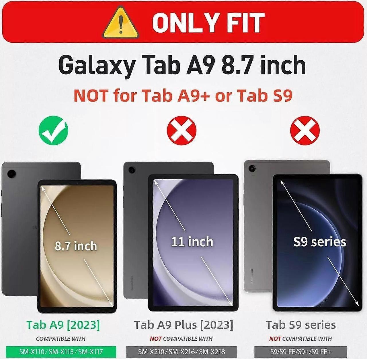 Case for Galaxy Tab A9 8.7 inch SM-X110 SM-X115 SM-X117 Protective Tablet Cover with Screen Protector, 360 Rotating Stand, Hand & Shoulder Strap