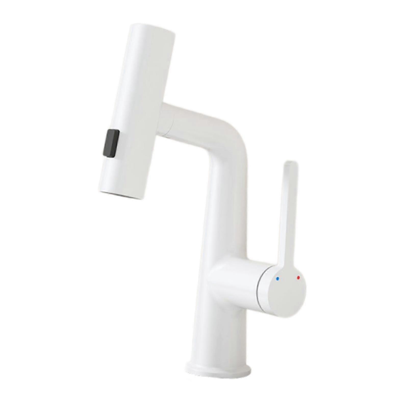 Pull Out Basin Faucet Adjustable 3 Water Modes Accessories Wash Basin Faucet White