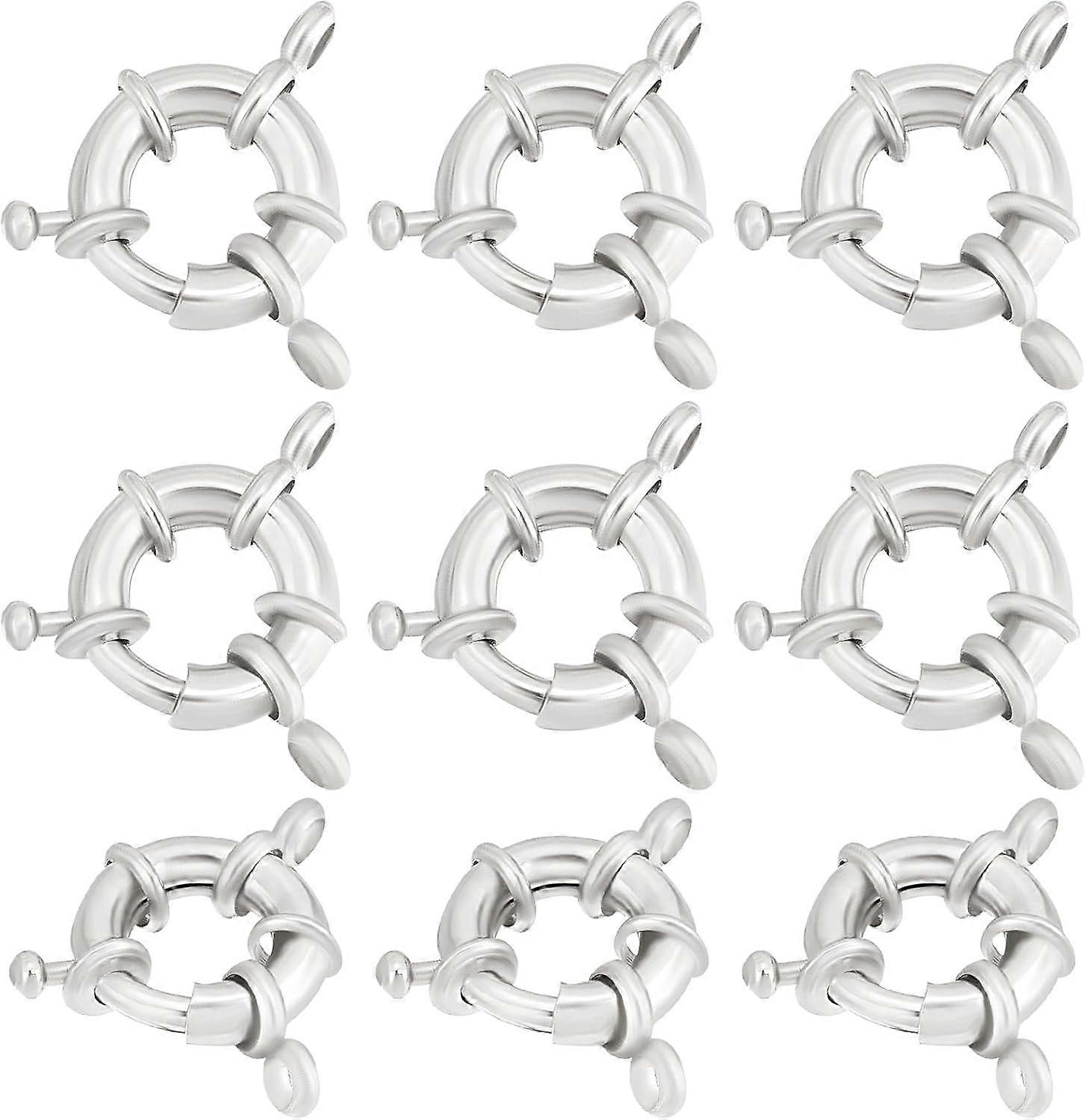 1 Box 10Pcs Spring Clasps 925 Sterling Silver Plated Round Close Ring Clasp Findings with 2 Holes for DIY Jewelry Making