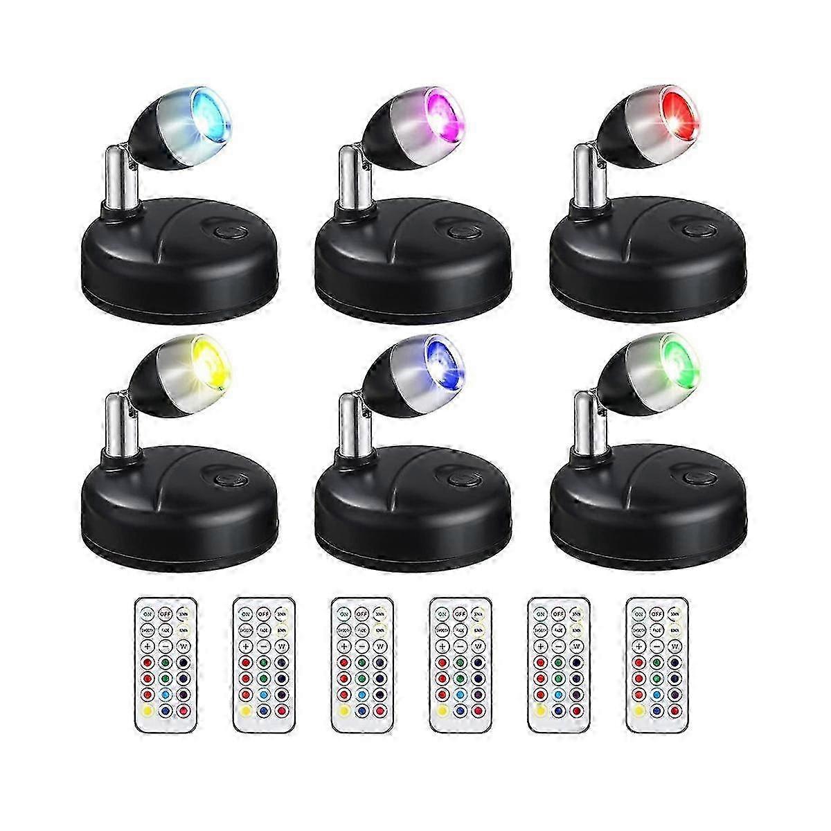 6 Pcs RGB LED Spotlight with Remote, 13 Color Spotlight, Battery Operated Lights for Hallway Artwor