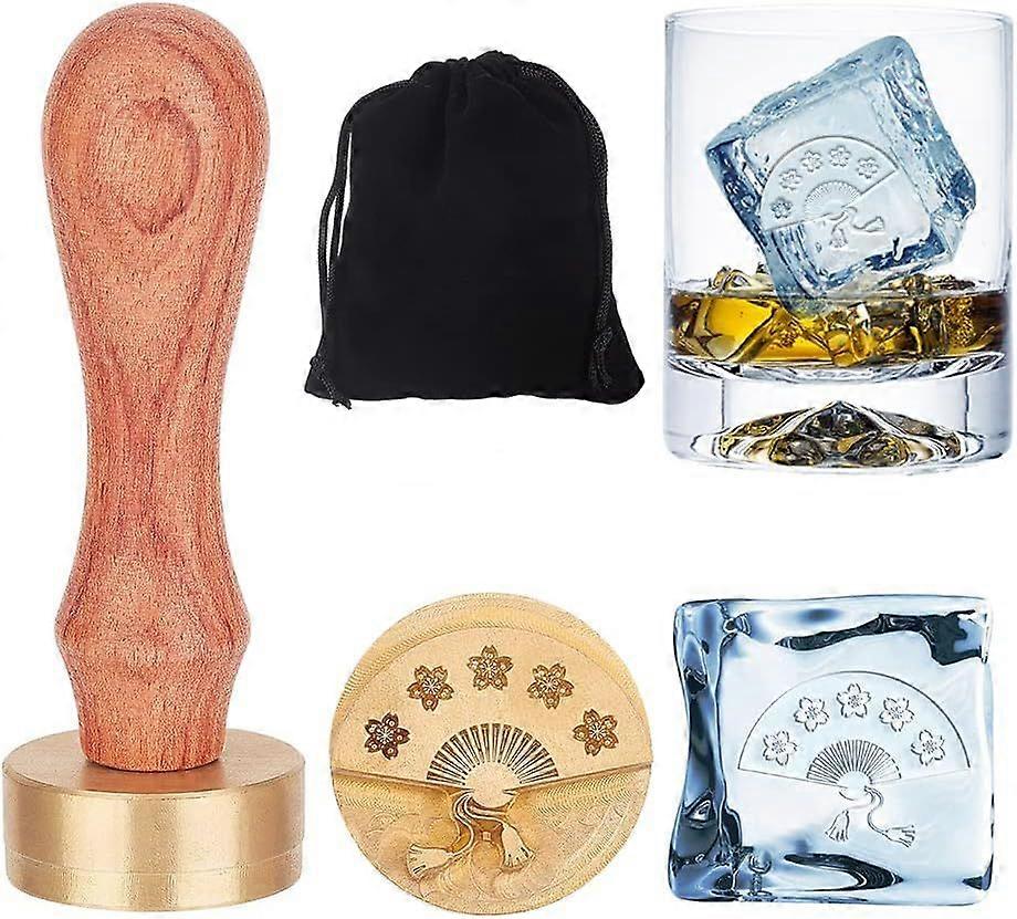 Ice Stamp 1.2" Ice Cube Stamp Brass Post Ice Cube Stamp 0.47" Thick Removable Brass Tip for Whiskey Lovers - Fan Ice Cube Pattern