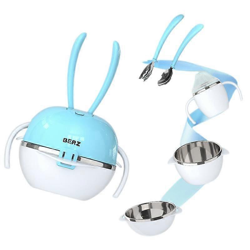5 in 1 Kids Dinnerware Set Cup, Spoon, Fork, 2x Bowls Portable Kids Lunch Box Tableware Set for Toddlers, Kids and Babies(rabbit