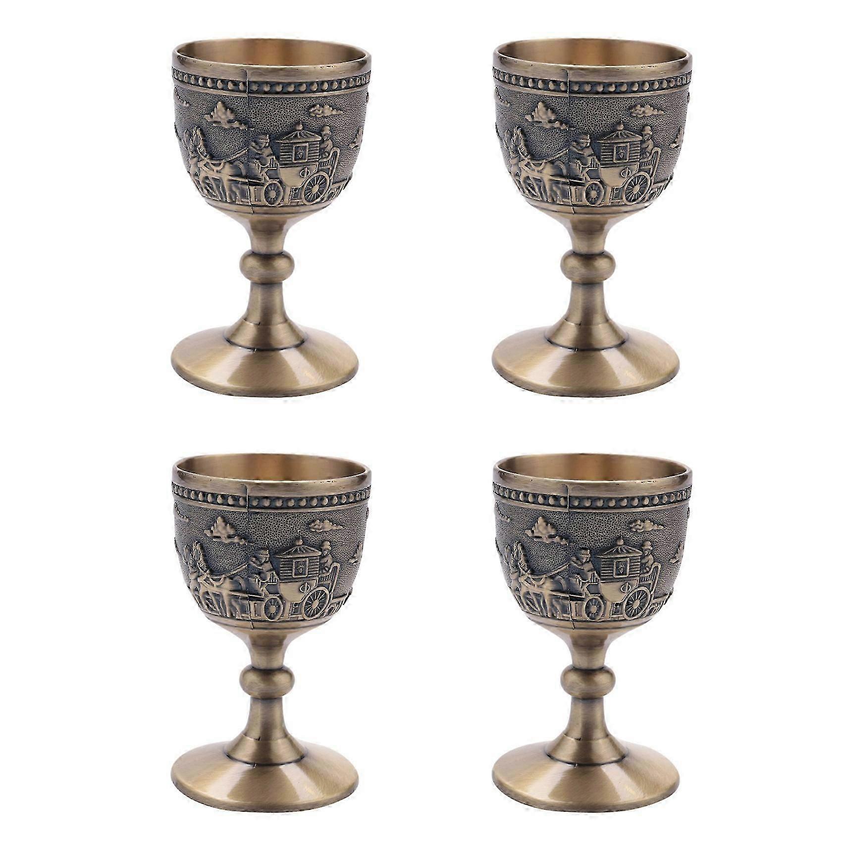 4X Classical Metal Wine Cup Handmade Small Goblet for Household Use