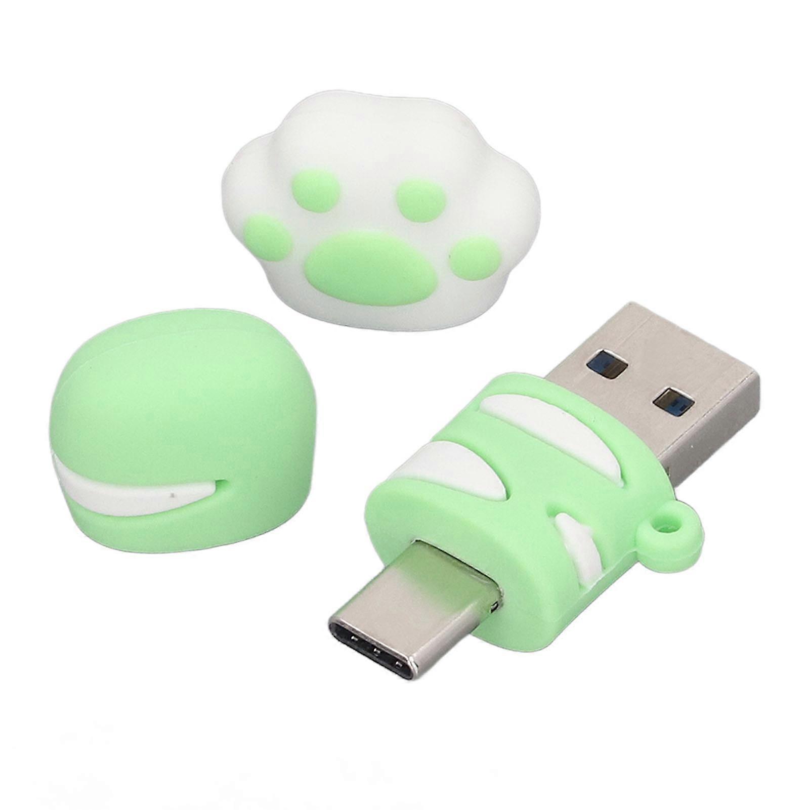 U Disk Flash Drive Type C Large Capacity High Speed USB3.0 Green Cat Claw U Disk Flash Drive 64GB