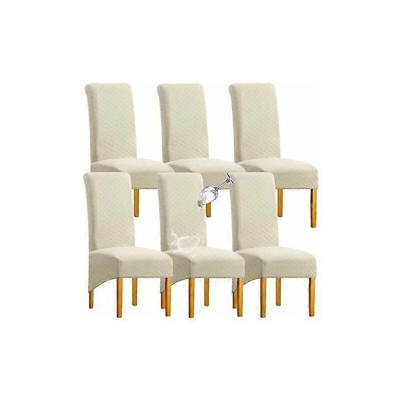 Grande couverture de chaise de salle  manger, lavable en jacquard lastique haute couverture de chaise arrire, ensemble de 6 XL beige housses de chaise