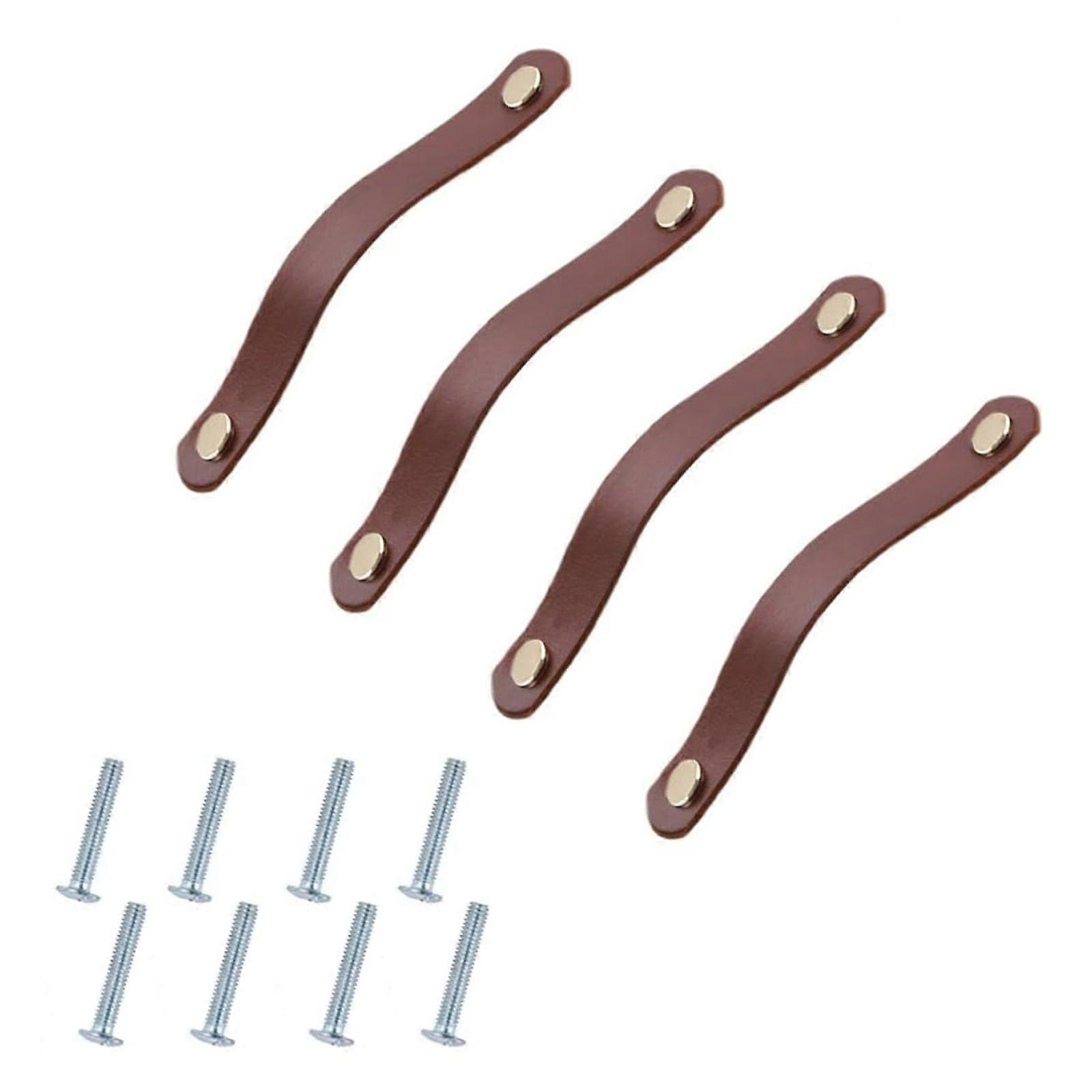 4 Pieces Leather Pulls compatible Drawer, Handmade Leather Drawer Pulls Cabinet Dresser Door Handle Knobs with Screw, Brown