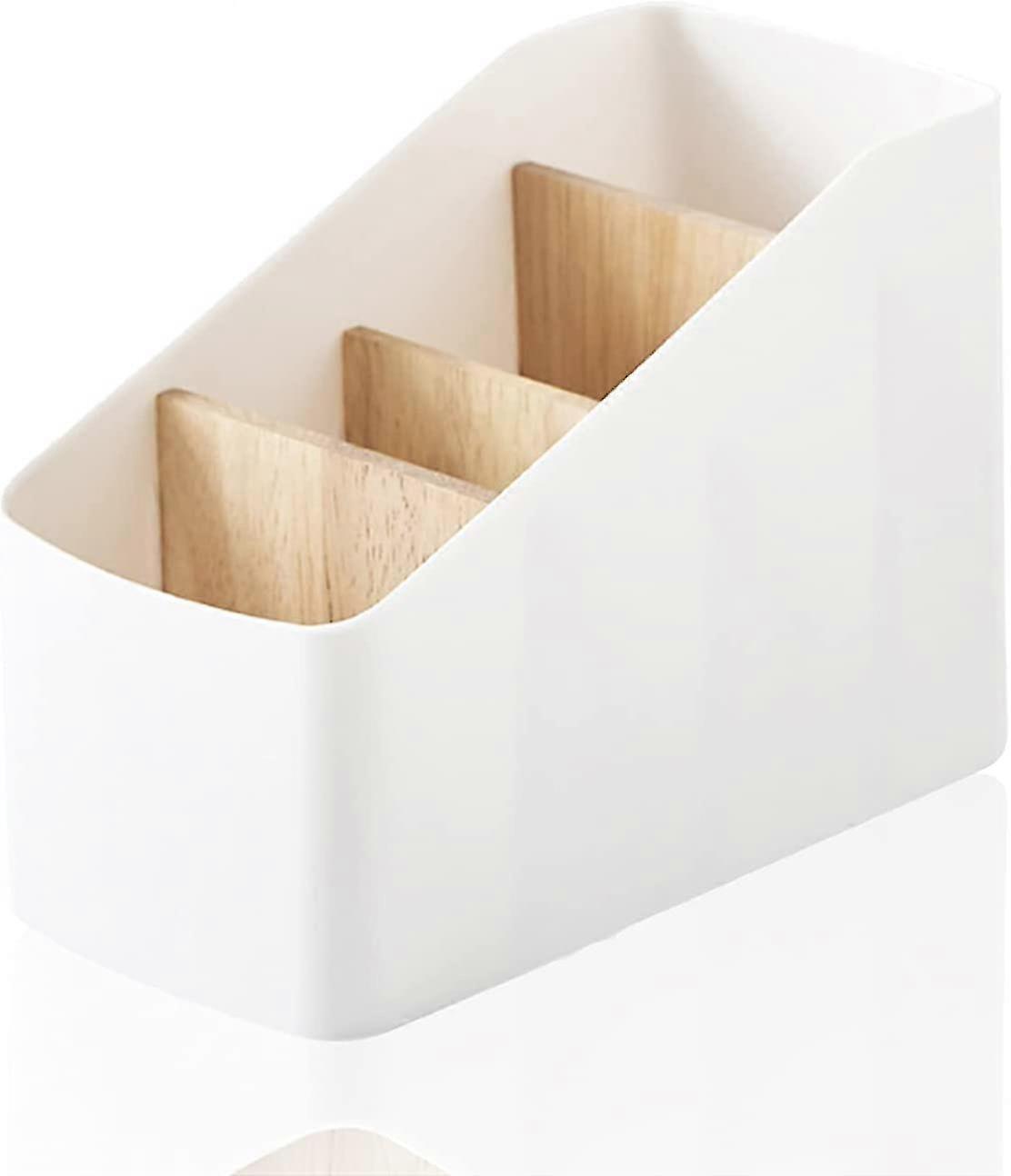 Storage Box, Rectangular with Wooden - like Dividers, Ideal for Organizing Small Items, Sleek White Design