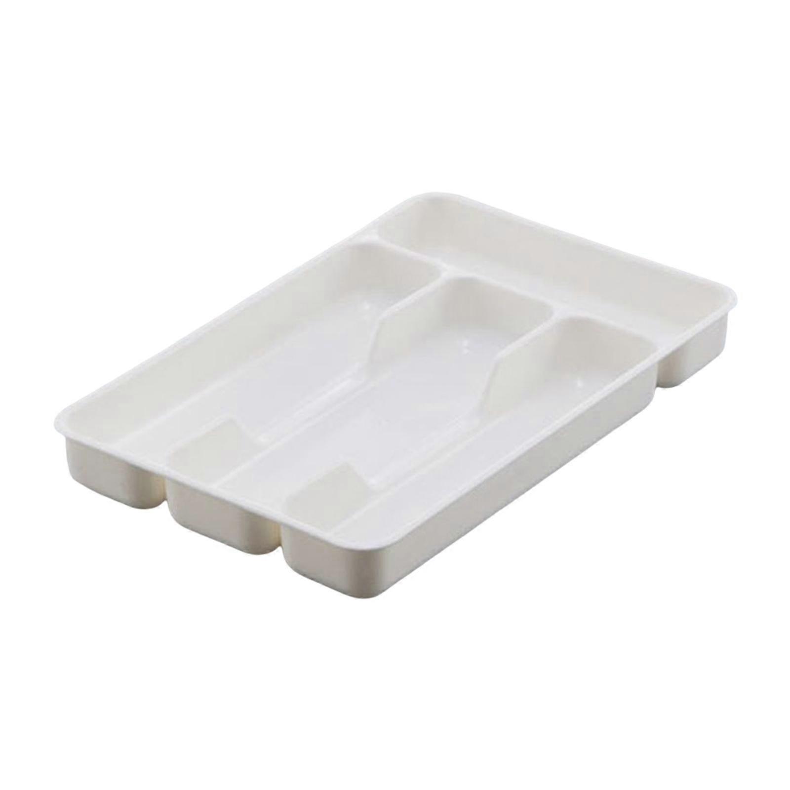 4 Compartments Cutlery Tray Flatware Storage Box White