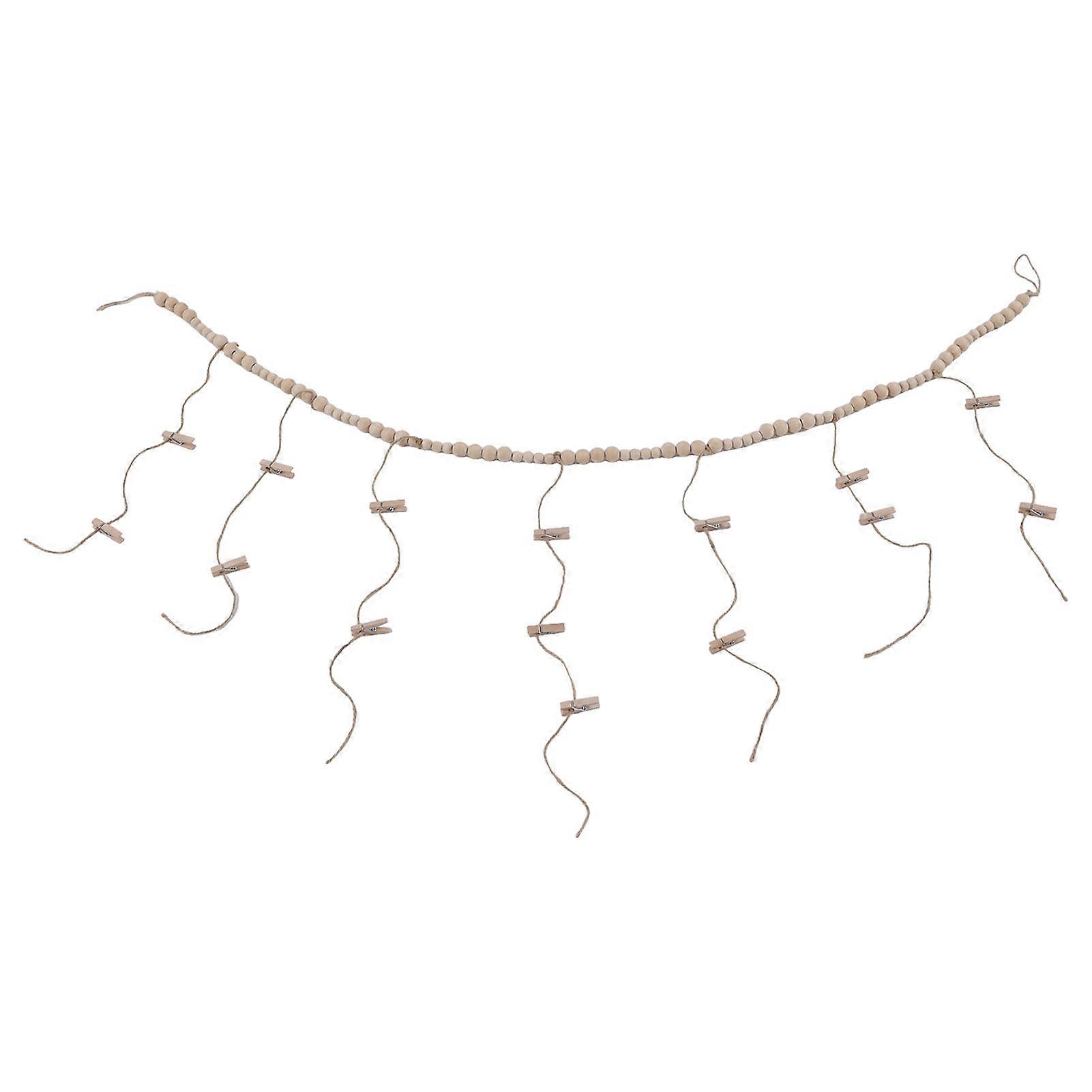 Wooden Beads Photo Display With Wood Bead Simple Design, Anti Friction Hanging Photo Display For DIY Decor