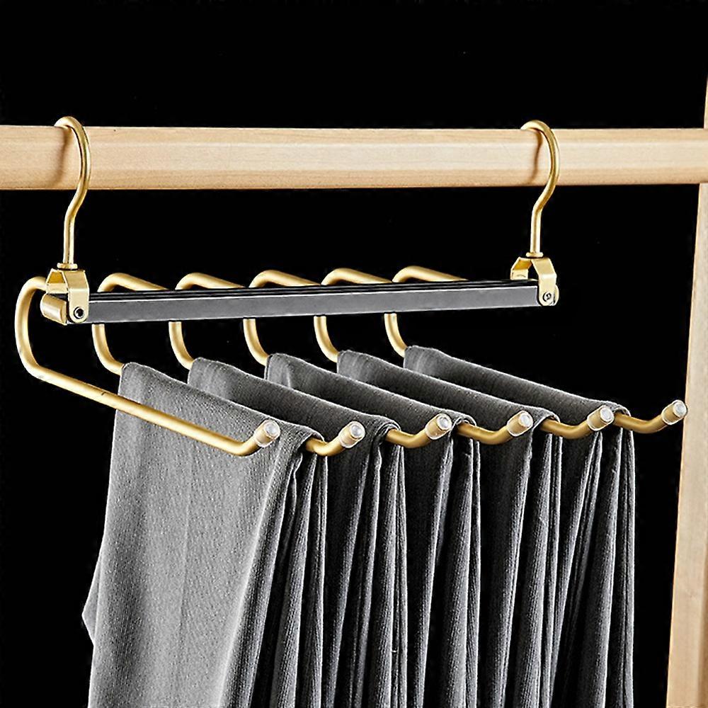Foldable Aluminum Alloy Pants Hanger 6 Layer Space Saving Wardrobe Trouser Organizer-Black+Gold