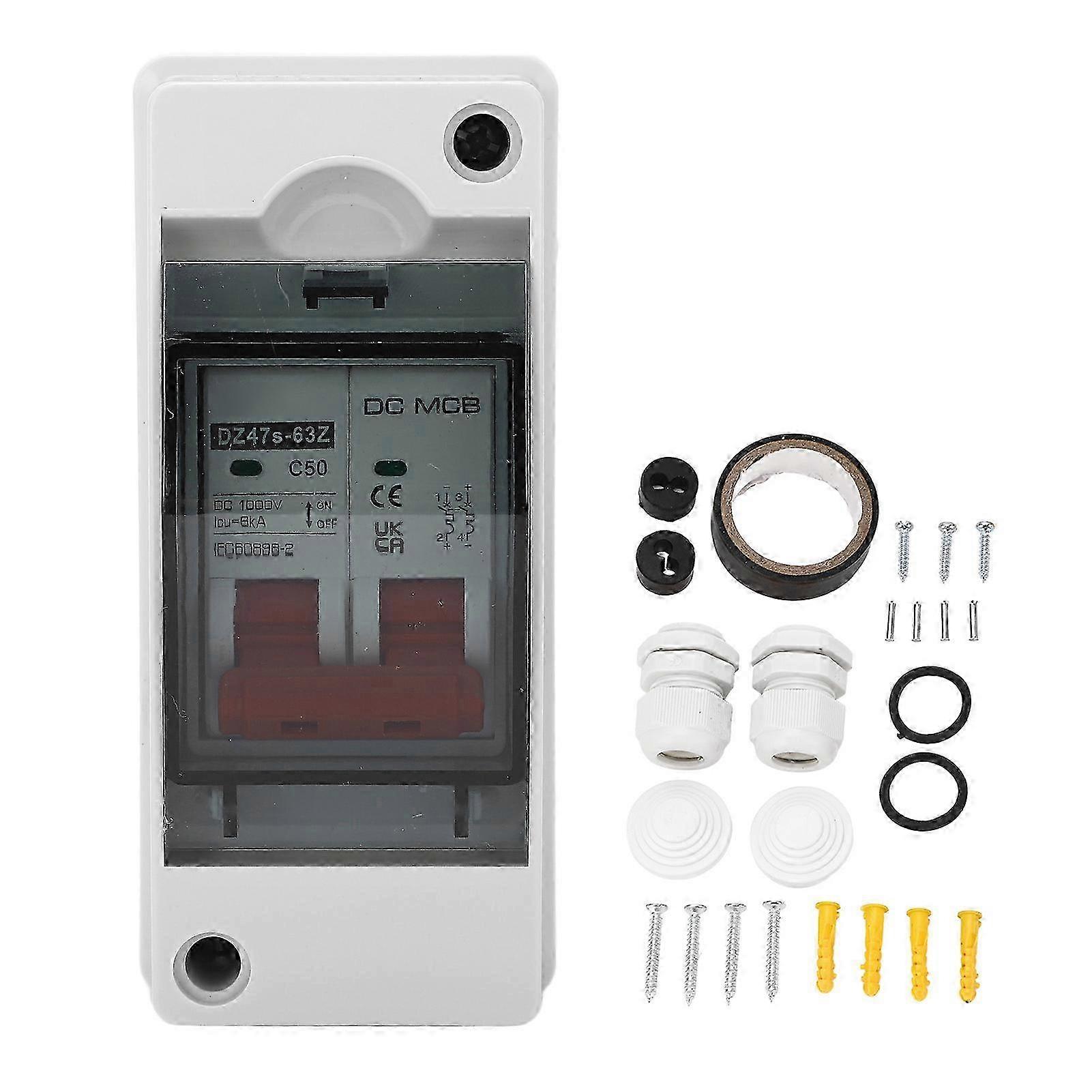 DC Circuit Breaker 2P 50A Miniature Isolator Switch IP65 Waterproof Solar PV Circuit Breaker 1000V