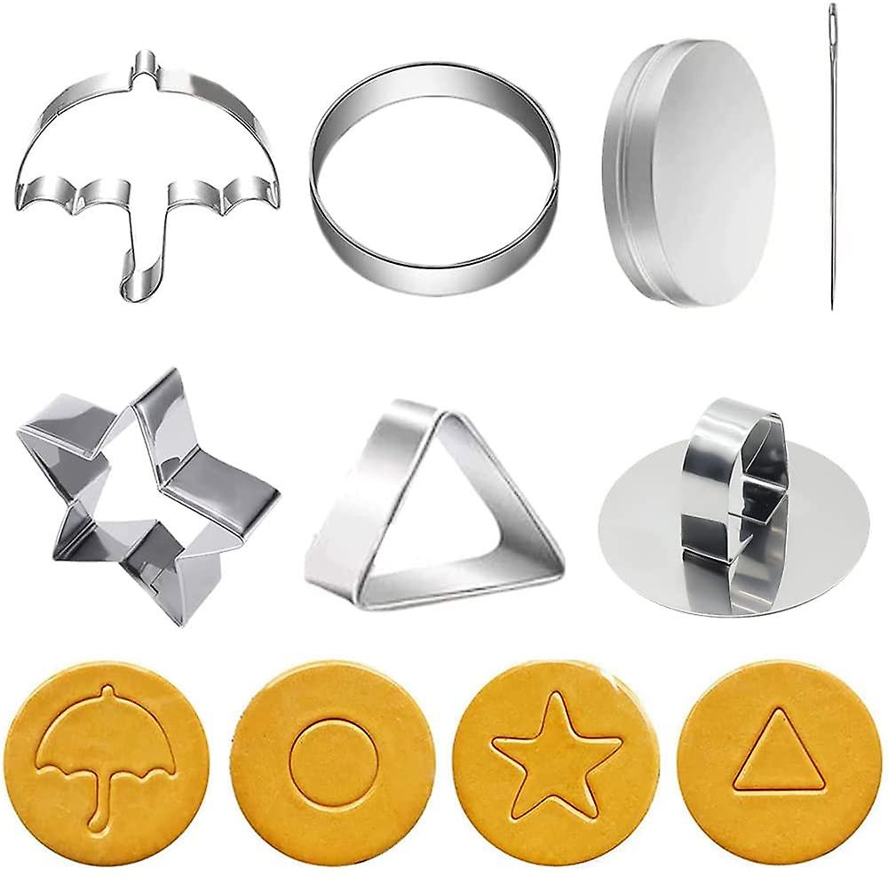 Cookie Cutters Set 7 Pcs Umbrella Triangle Circle Star Shapes with Case Needle and Cake Pressing Tool