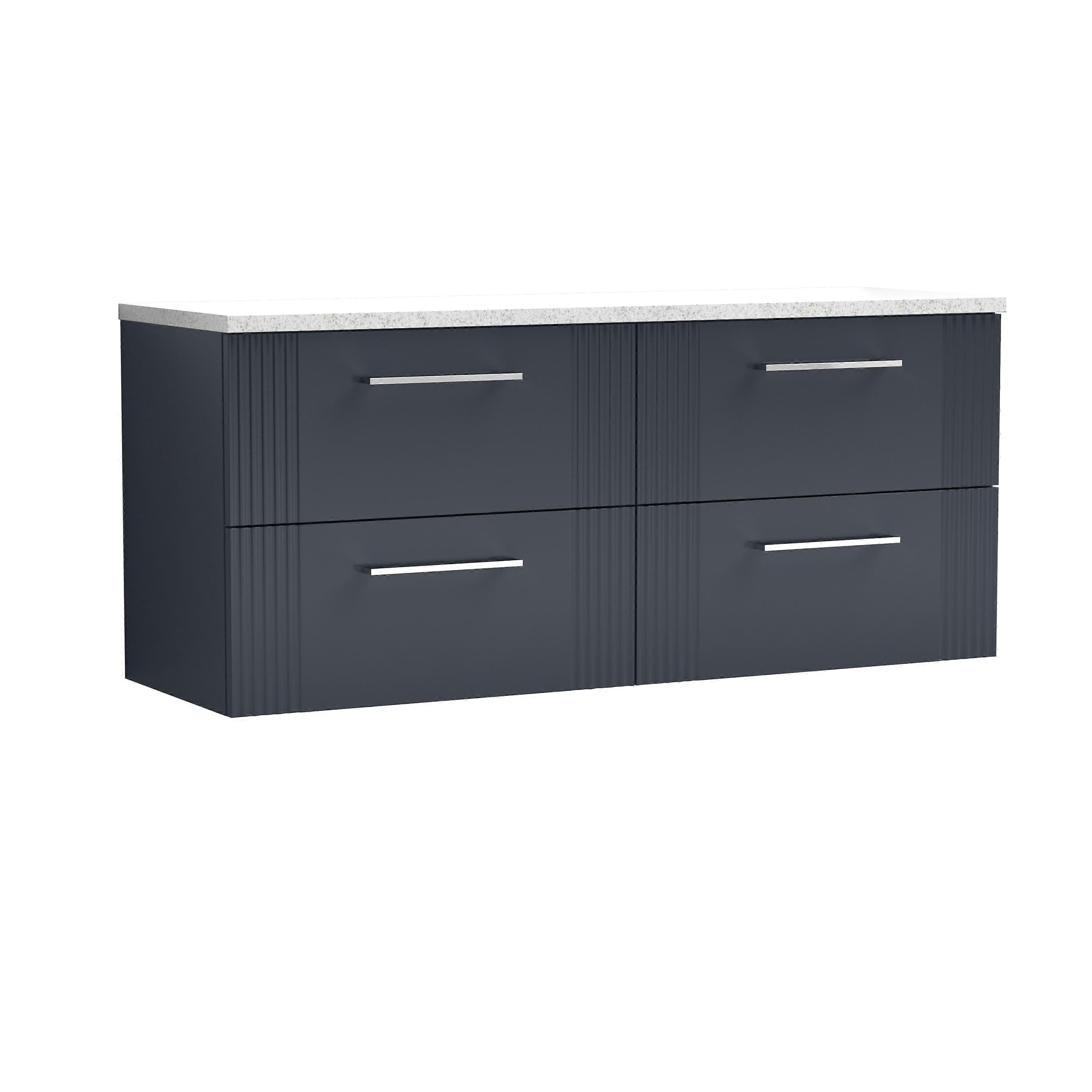 Partial Fluted 4 Drawer Wall Hung Vanity Unit with Sparkling White Laminate Worktop - 1200mm - Satin Dark Grey