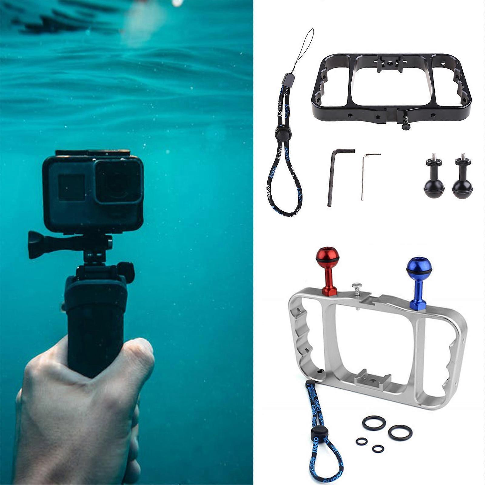 Camcorder Stabilizer Dual Hand Grip for-GoPro 7/(2018)/6/5/4/3 With Wrist Strap Underwater Handle Bracket  Silver