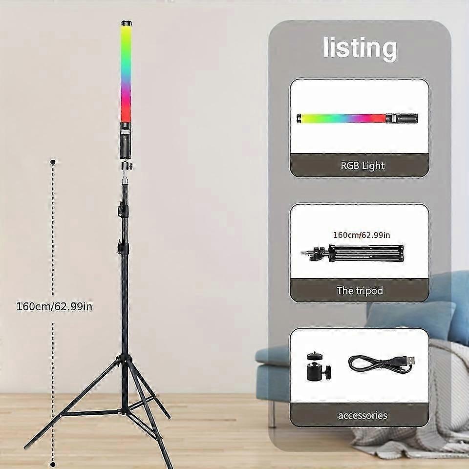 Handheld 50CM 20in RGB Colorful Video Stick Light CRI 95+ 2500K-9000K LED Light Wand With Built-in Rechargeable Battery Tripod Stand Dimmable Panel An