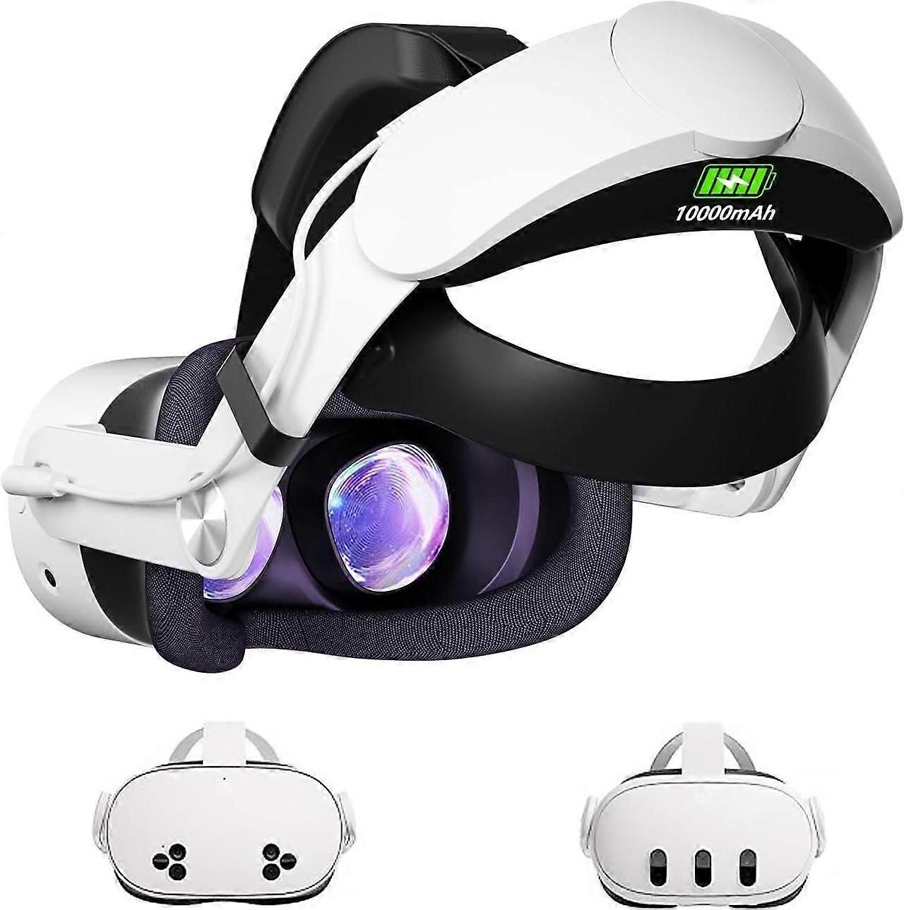 Battery Head Strap 10000mAh Compatible with Meta Quest 3 / Quest 3S Accessories-Battery Pack Soft Cushion VR Elite Strap for Balance Weight-Extend Pla