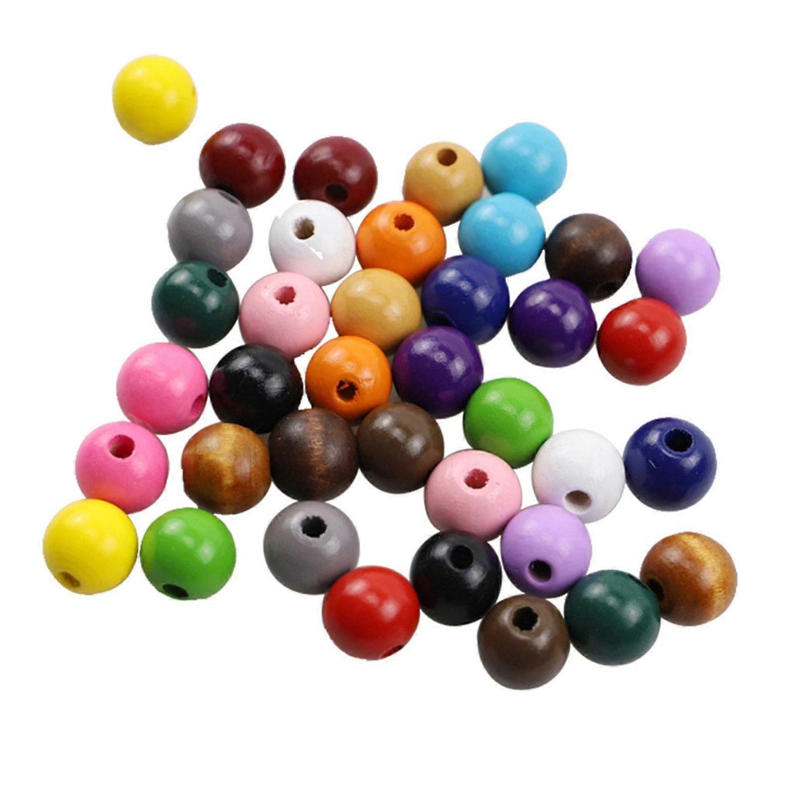 Pacote com 50 Contas de Madeira Redondas Ambientais com Furo Grande para Fabricação de Joias DIY Amarelo 16mm