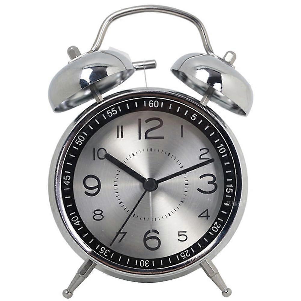 Alarm Clock Metal Quartz Battery Operated with Backlight Silent Non-Ticking Double Bell Numbers Vintage Retro Decorative Old School for Bedside Desk
