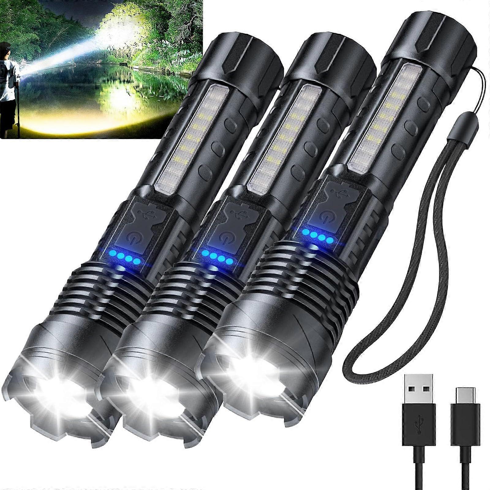 Observatioy White Laser Flashlight with COB Side Work Light, Rechargeable LED, Battery Powered - Outdoor Utility (3 Pack)
