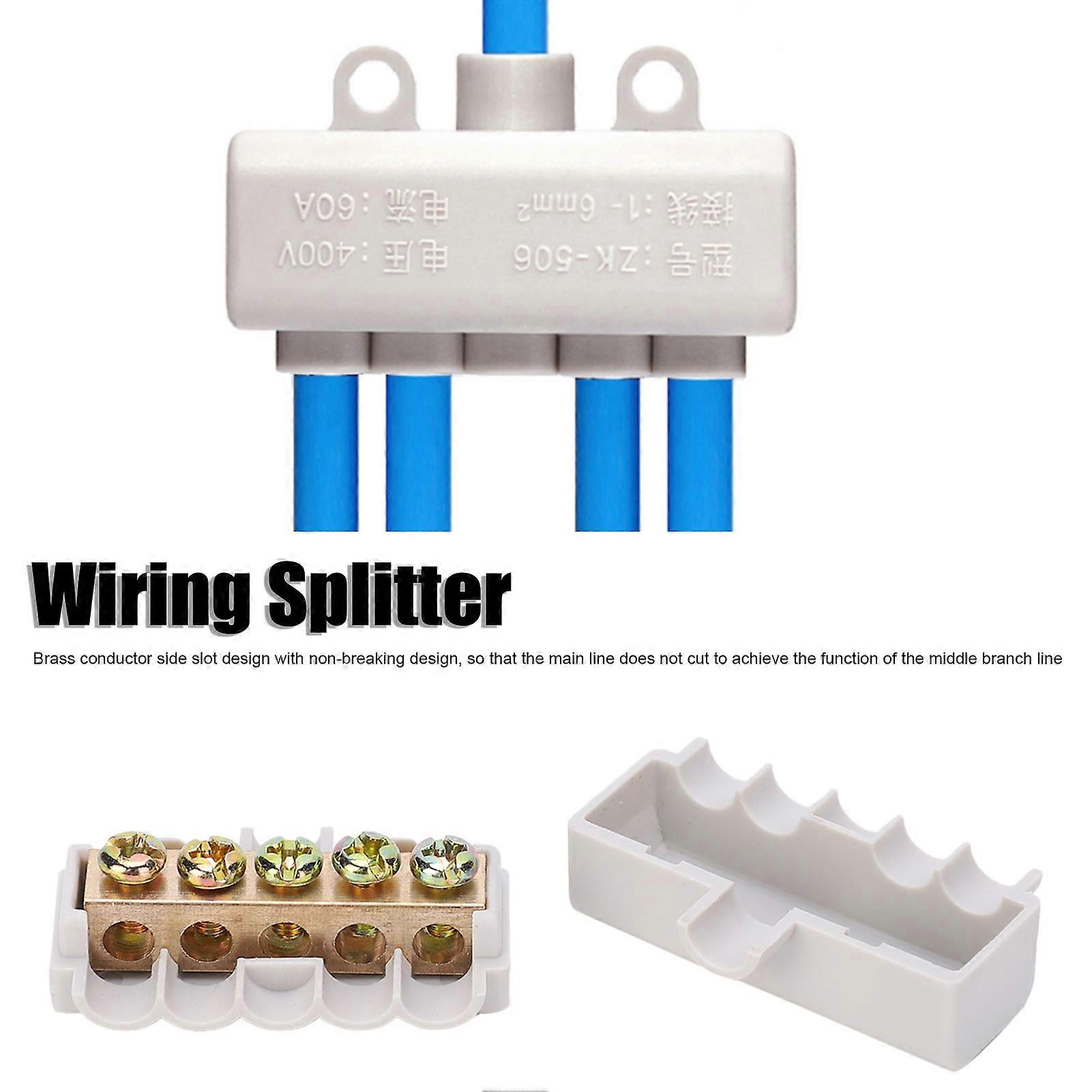 4 Pack High Power T-Shaped Main Splitter, Wiring Terminal Blocks, 400V 60A Industrial Connector (1 Input 4 Outputs (ZK-506))