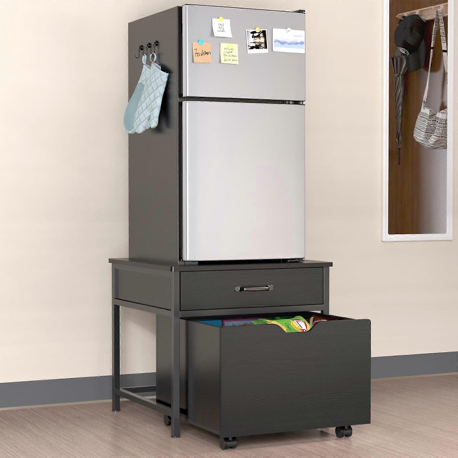 Mini Fridge Stand with Storage, Mini Fridge Table with Rolling Cabinet, 220 lbs Capacity, Tabletop for Dorms, Apartments, Offices, Bedrooms