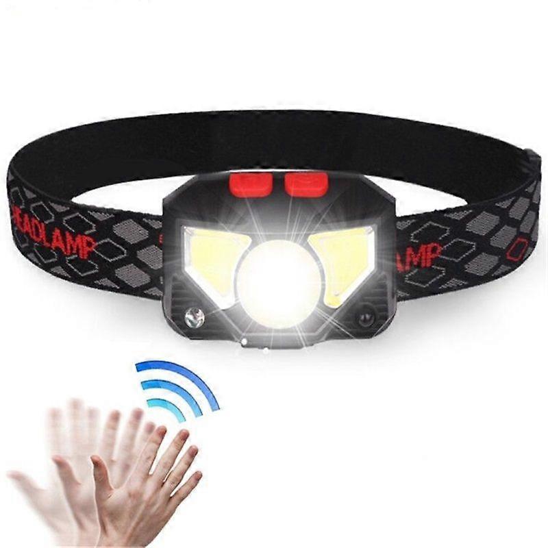 Portable Mini Cob Led Headlamp With Handheld Motion Sensor, Usb Rechargeable, Great For Camping Or Fishing, 8 Modes