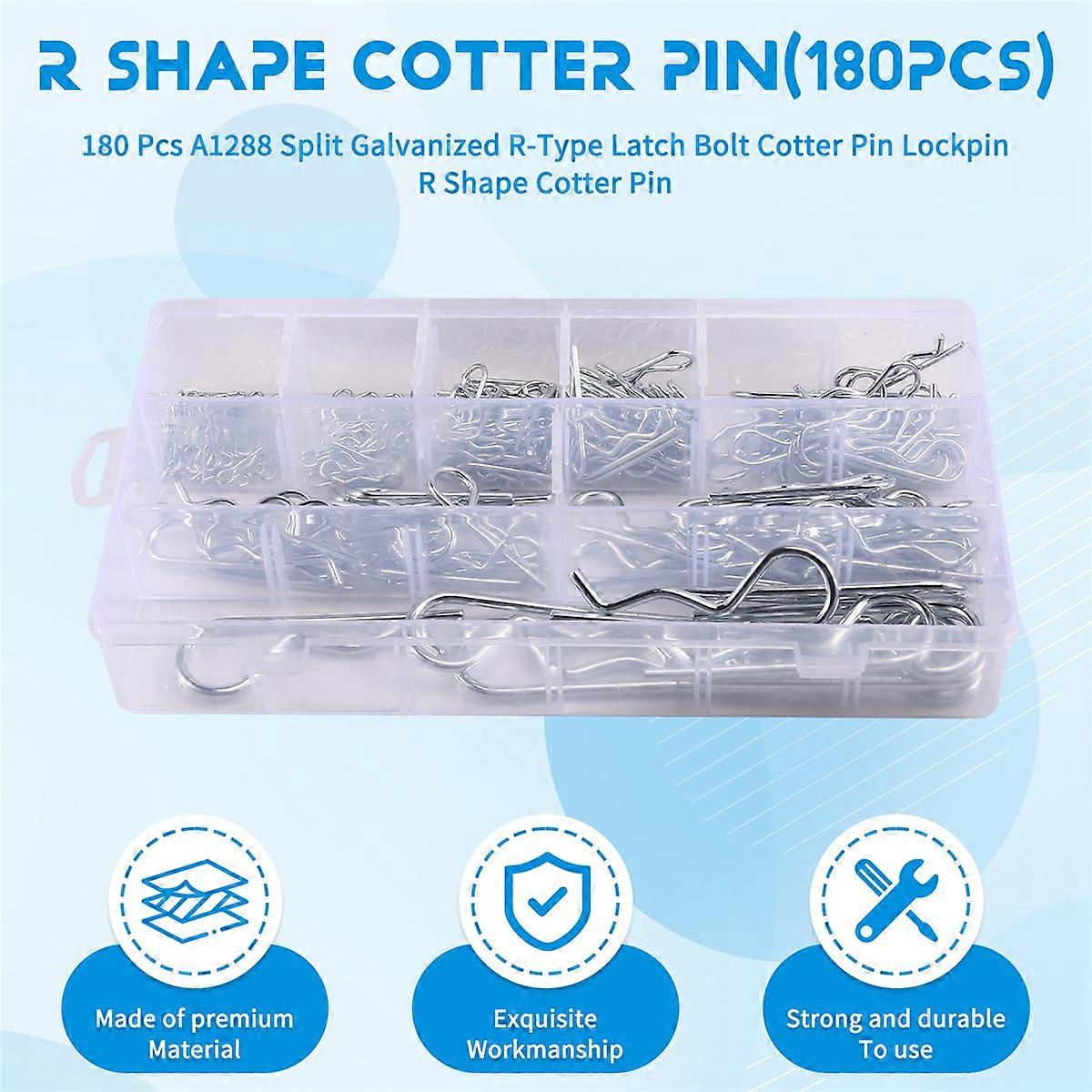 180 Pcs A1288 Split Galvanized R-Type Latch Bolt Cotter Pin Lockpin R Shape Cotter Pin