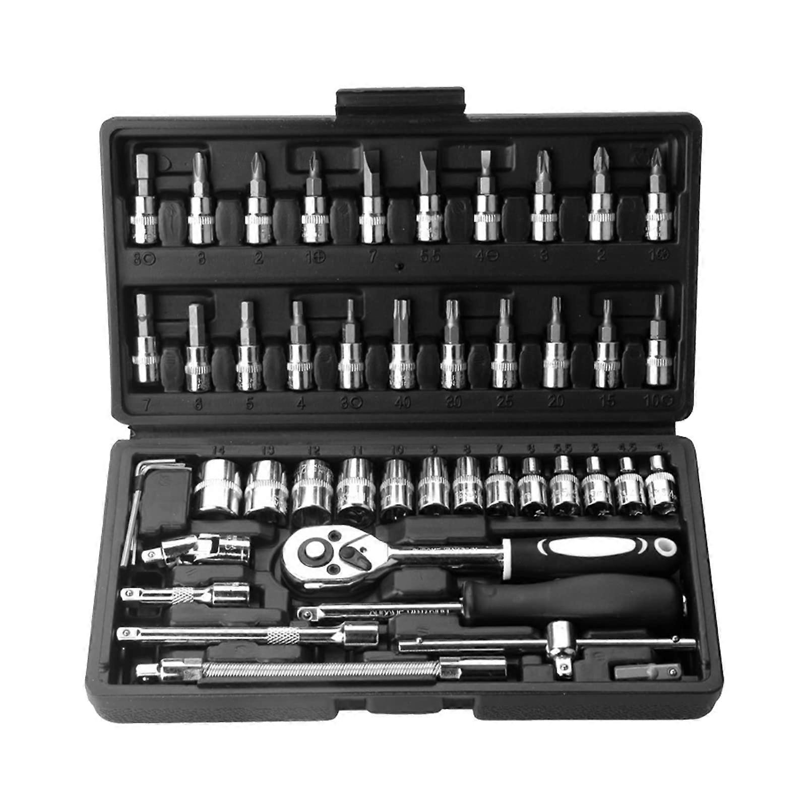 Socket Wrench Set, Automobile Motorcycle Repair Tool Box Car Tool Kit Small Socket Set with Box For Automotive Repair (46pcs Black)