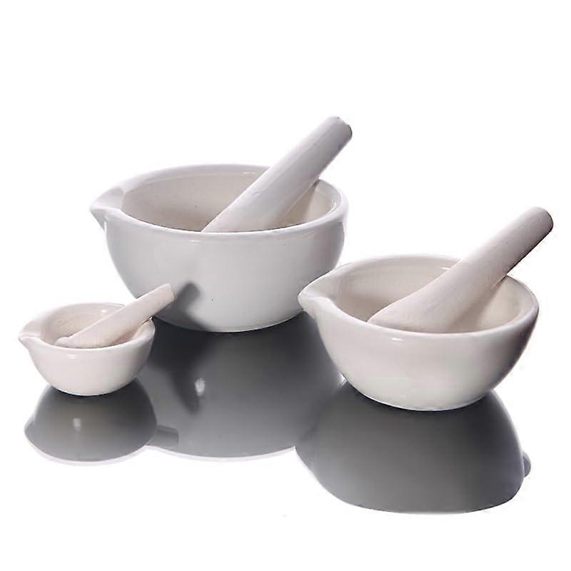 Lab Ceramic Mortar and Pestle Set - 2pcs White Mixing Grinding Bowls, 13cm Size, Durable Laboratory Tool