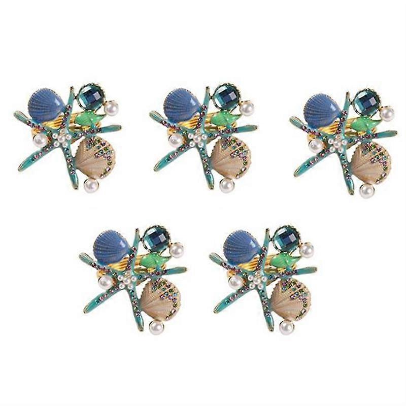 5Pcs Starfish Napkin Rings for Party,Blue