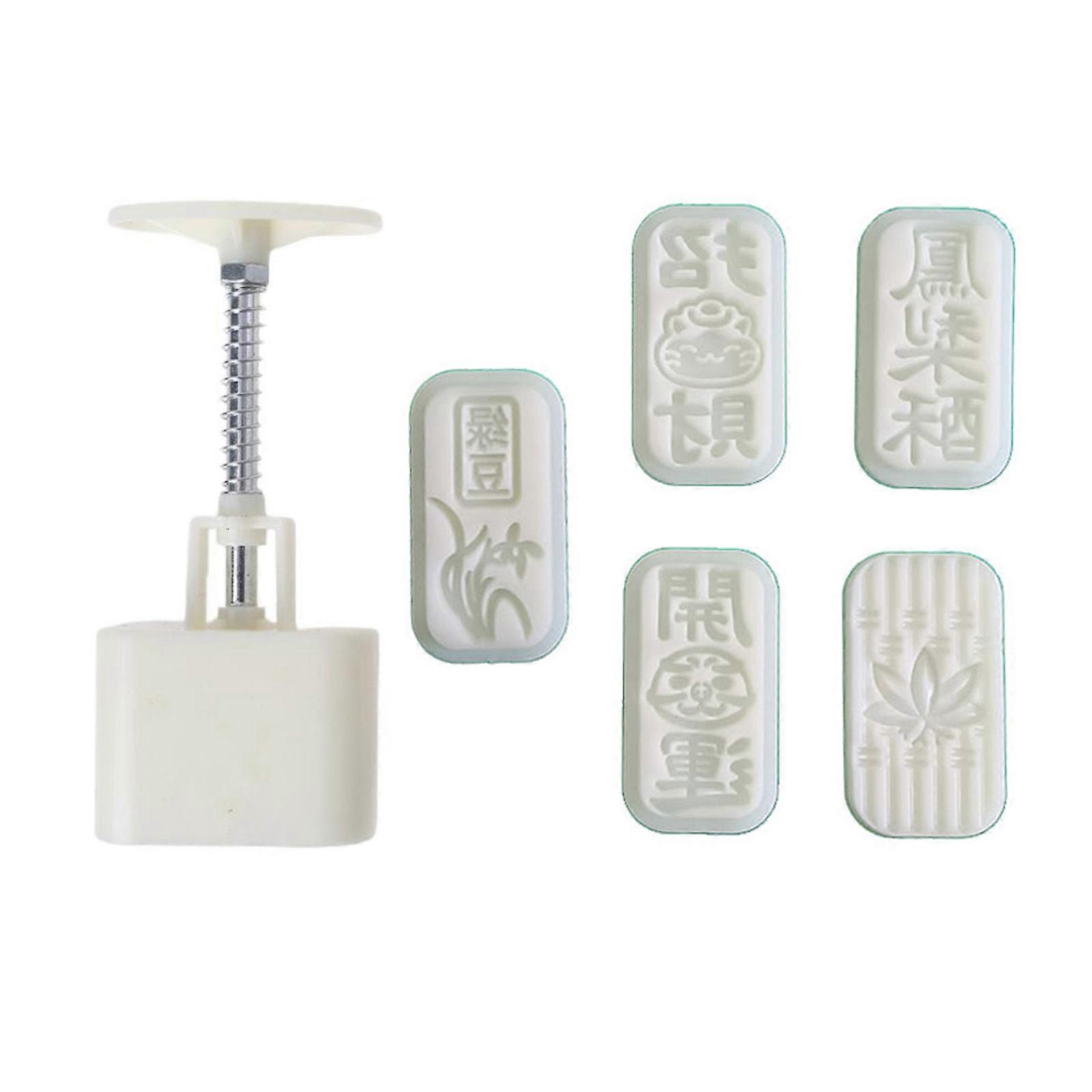 30g Molds Hand Press Stamp Pastry Tool Plastic Maker with 4 Rectangle Pattern Pieces