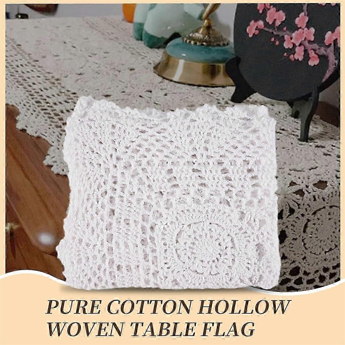 Algodão Handmade Crochê Lace Table Runner Branco Retângulo Decora de Cômodo de Mesa de Café