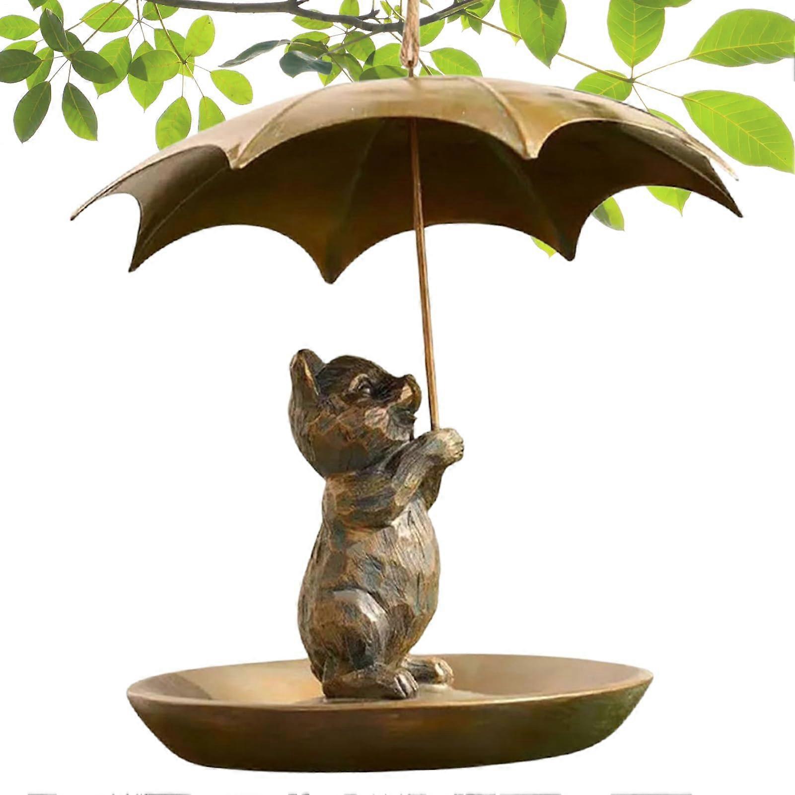 Bird Feeder with Umbrella and Squirrel Design - Metal All-Weather Hummingbird Feeding Station for Patios and Balconies