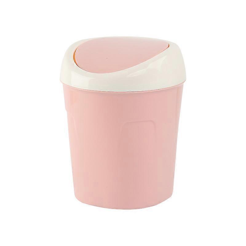 Small Trash Can for Bedroom - Pink Mini Plastic Trash Bin with Lid for Bathroom, Office, Kitchen, Compact Size