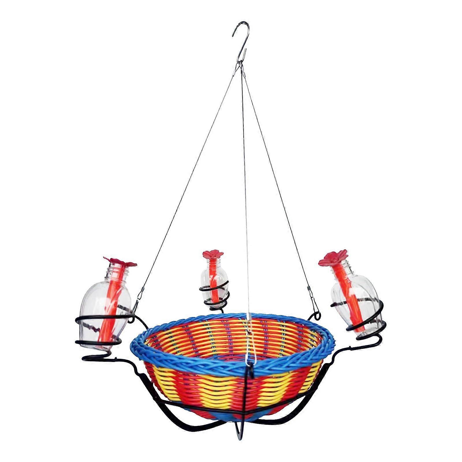 Multicolored hummingbird feeder with 3 transparent water feeding flower bottles (A)