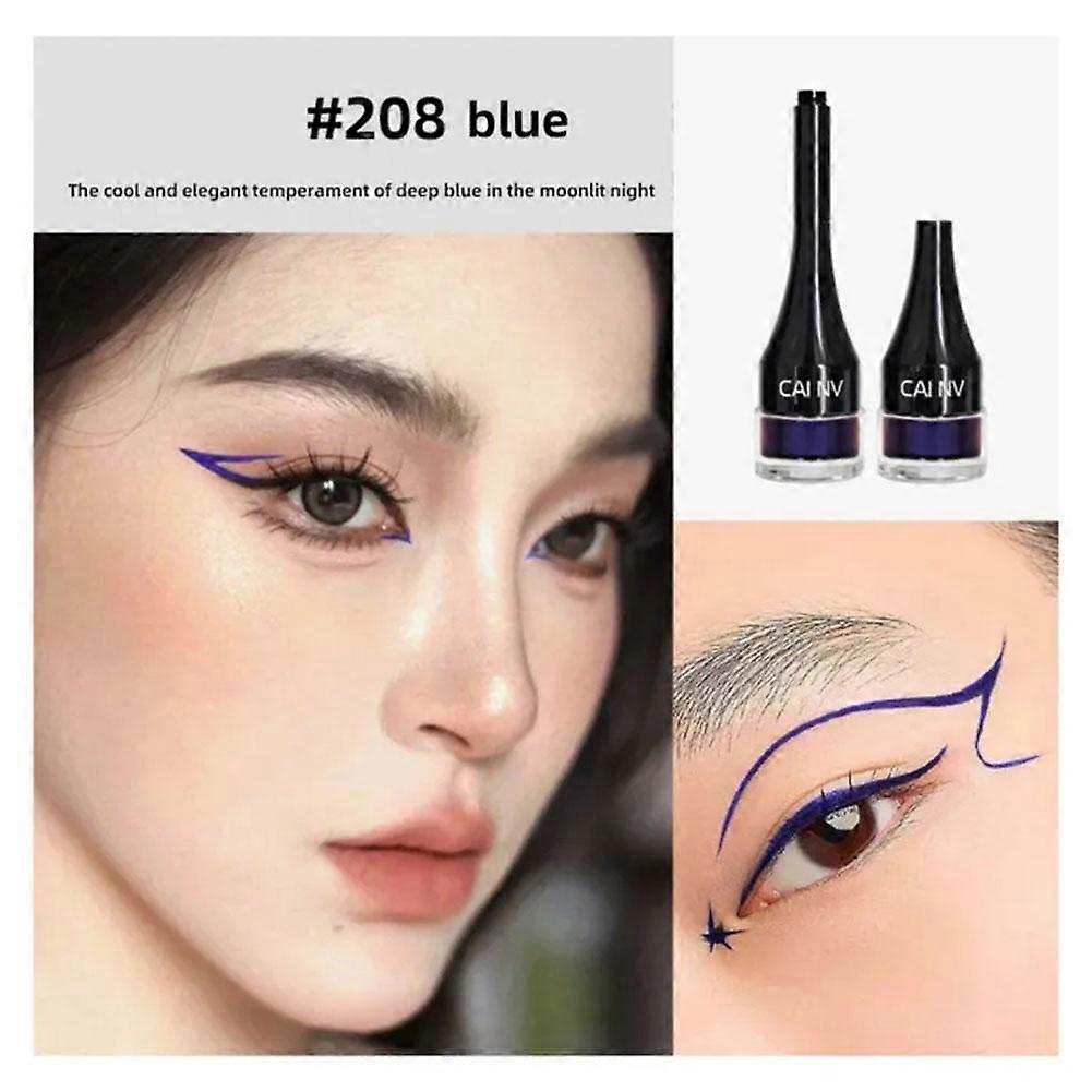 208 Blue (D)$ Waterproof Eyeliner Cream Waterproof and Oil-proof Non-smudge Long-lasting Flat-head Eyeliner Liquid Gel Pen Eyeliner Pen for Women
