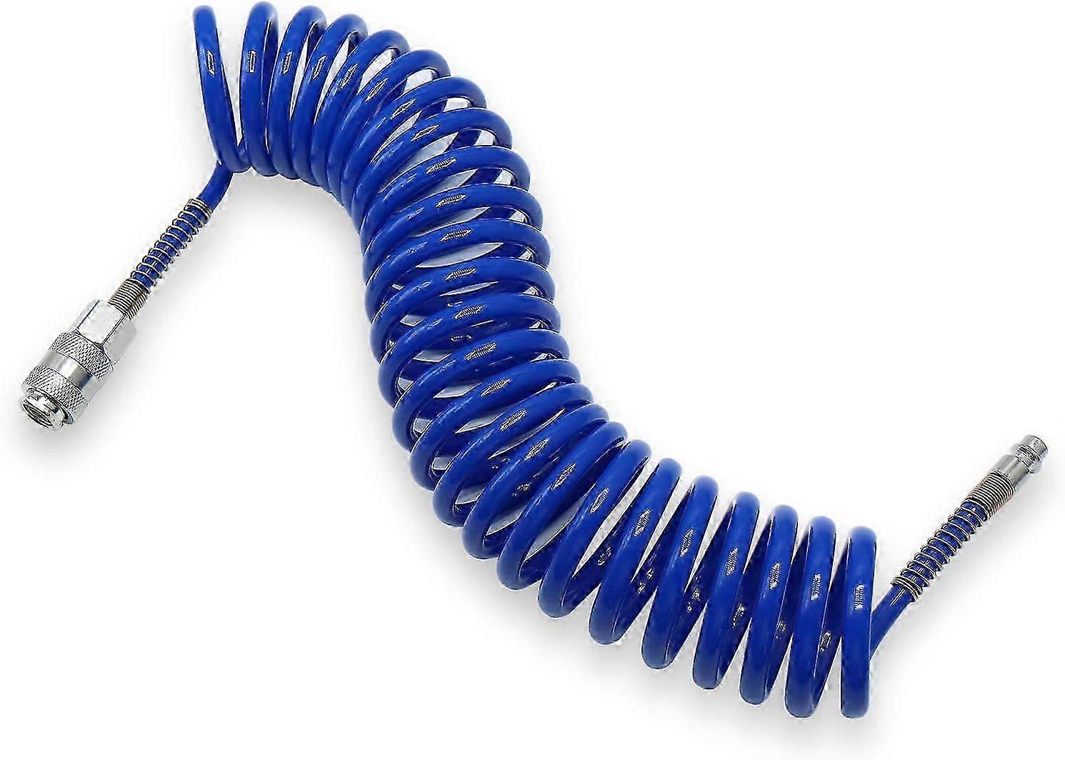 5m Spring PU Air Hose Coiled PU Air Hose Pneumatic Hose for Air Line or Fluid Transfer, with Bend Restrictor Quick Coupler and Plug