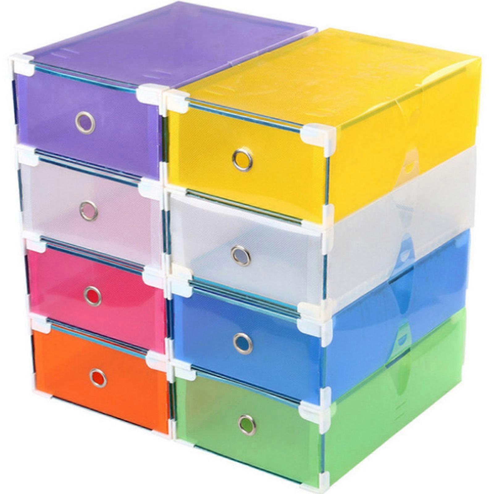 Clear Drawer Shoe Boxes Stackable Foldable Shoes Case Wardrobe Thicken Shoebox with Metal Edge 10Pcs