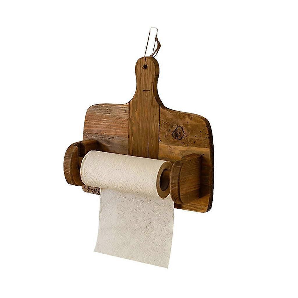 Paper Towel Holder, Retro Solid Wood Wall-Mounted Kitchen Roll Holder, Creative Storage Organization Rack