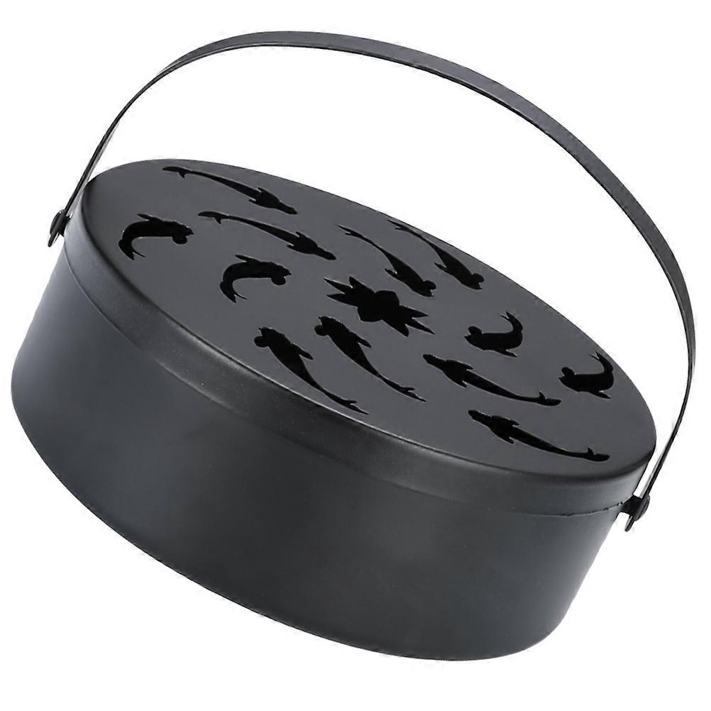 Portable Holder Iron Storage Case Safe Standing for Coil Incense Black 1Set