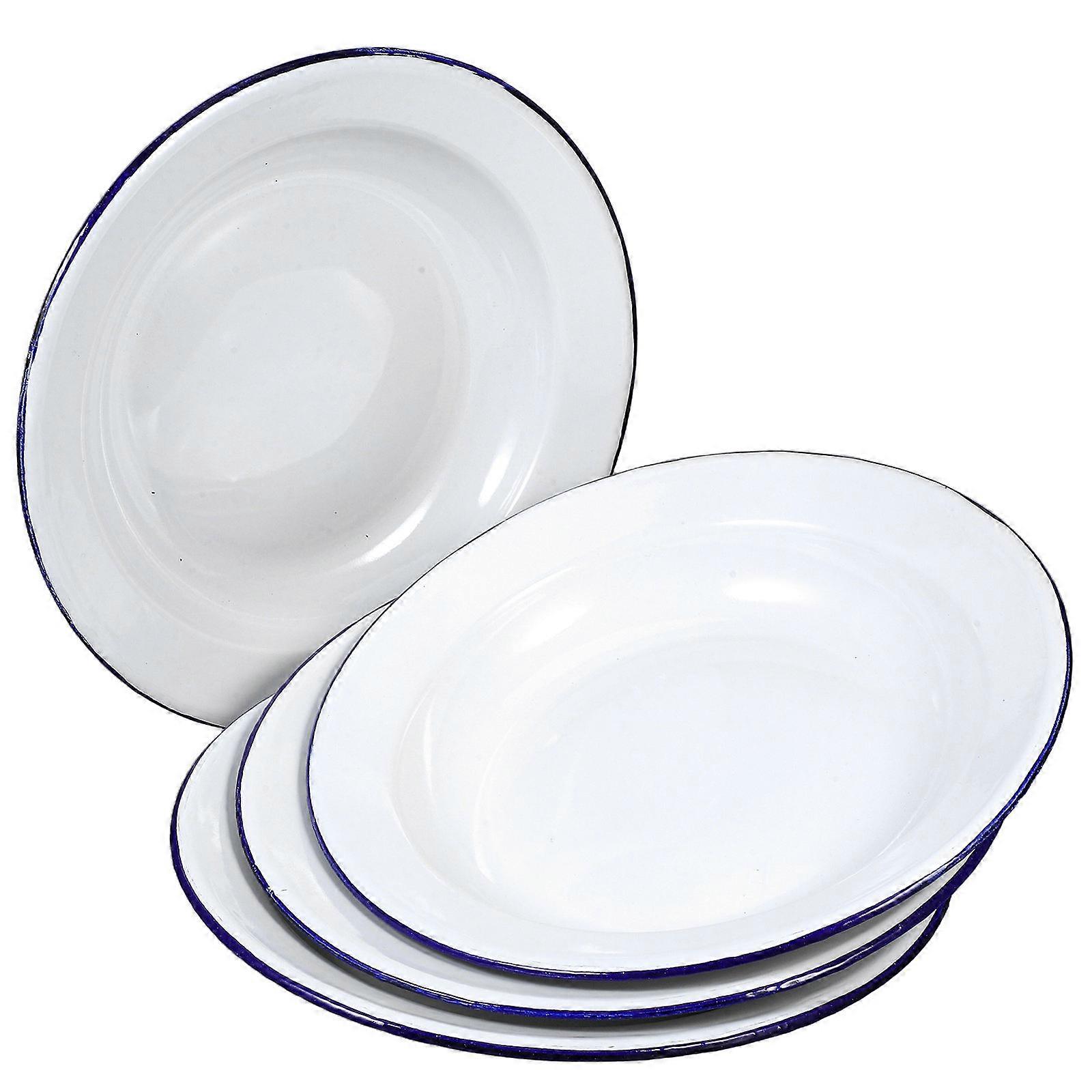 White Enamel Plates Retro Style Fruit Serving Home Use 23.50X23.50X4.00CM 4Pcs