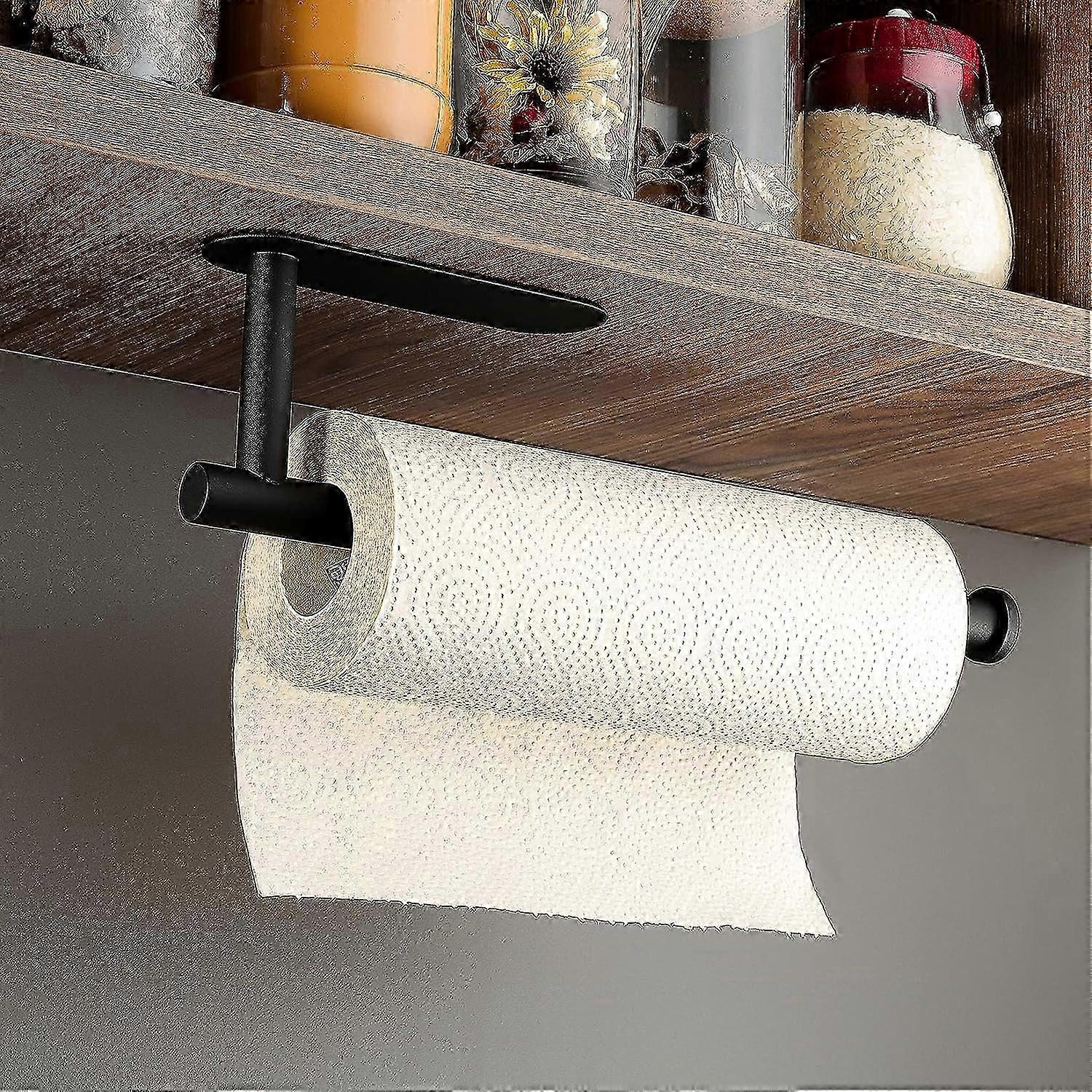 מחזיק גליל מטבח שחור - מחזיק גליל נייר נדבק עצמי מתחת לארון תלוי גלילי ג'מבו מחזיק מגבות נייר SUS 304 נירוסטה
